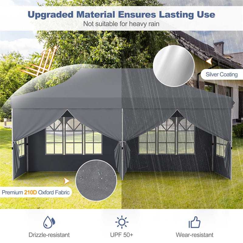 10x20FT Pop Up Canopy with 6 Removable Sidewalls/Windows, 8-Pack Sandbags & Carrying Bag, UPF50+ Sun Protection Tent for Outdoor Wedding Party
