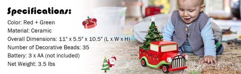 Vintage Tabletop Pre-Lit Ceramic Red Truck with Christmas Tree