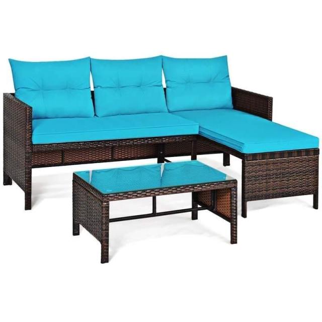 Bestoutdor 3 Pcs Outdoor PE Rattan Furniture Set Corner Sofa Set