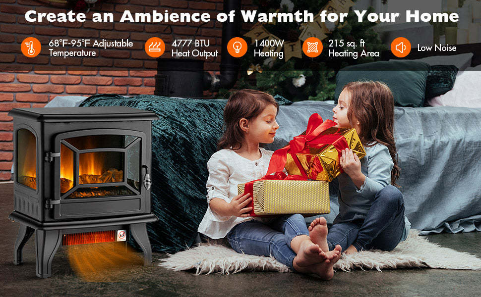 20 Inch Electric Fireplace Stove Freestanding Infrared Fireplace Heater with 3 Sided View