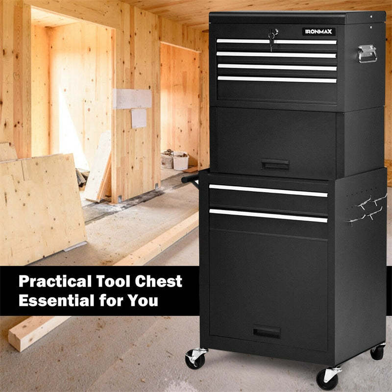 6-Drawer Rolling Tool Chest, 3-in-1 Tool Storage Cabinet with Auto-Lock System, Lockable Wheels & Detachable Top Box for Garage/Workshop