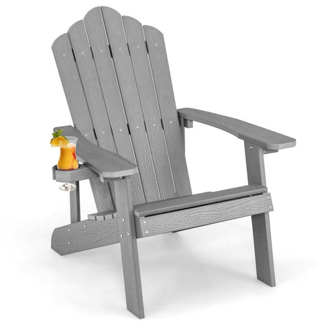 Outdoor HIPS Adirondack Chair, Weather Resistant Wood Fire Pit Chair with Hidden Cup Holder & 380 LBS Capacity for Patio, Backyard, Garden