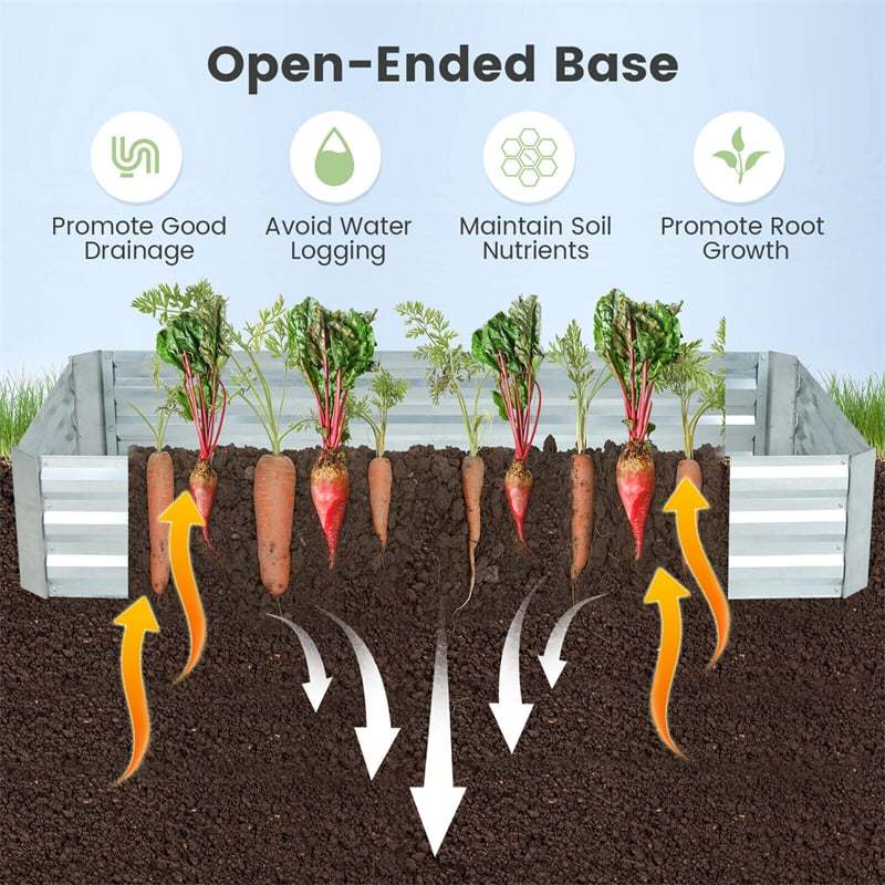 Galvanized Steel Raised Garden Bed Outdoor Metal Planter Box Kit Bottomless Flower Bed with Mini Greenhouse & Large Roll-up PVC Cover