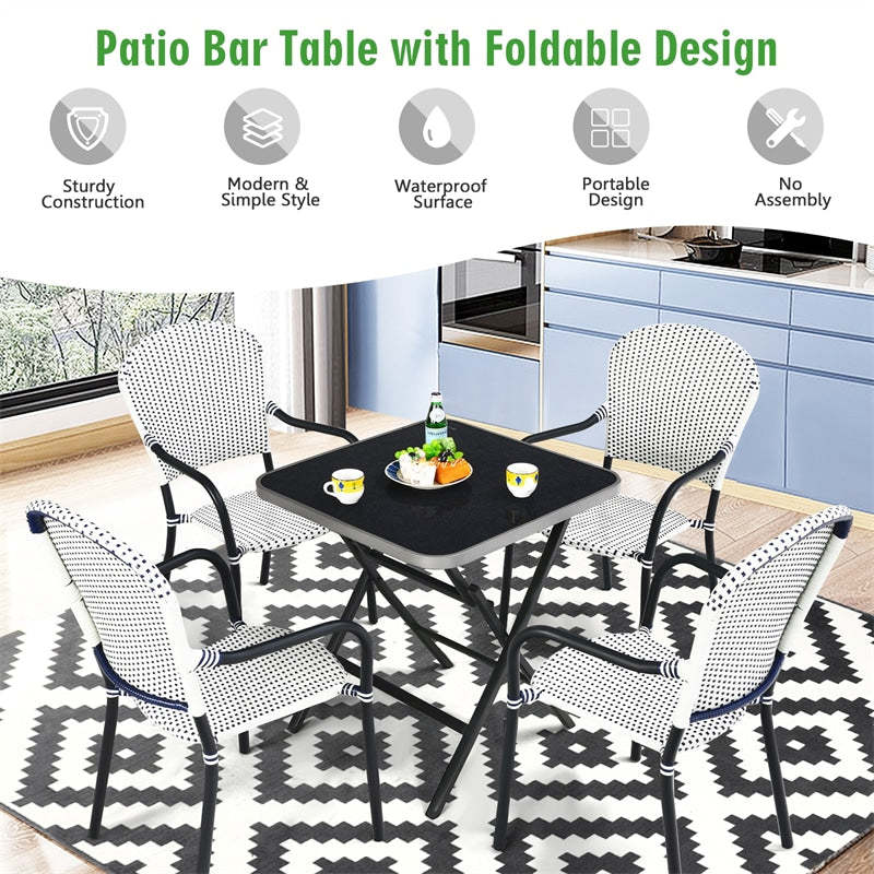 Indoor Outdoor Folding Square Tempered Glass Patio Bistro Table