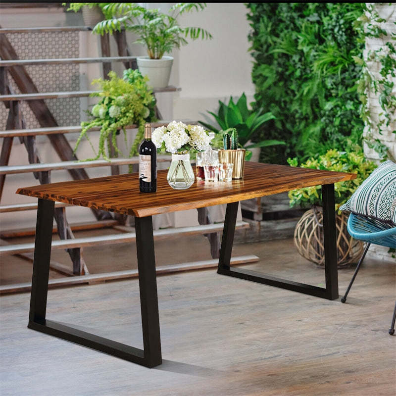 Acacia Wood Dining Table Rectangular Table Rustic Indoor Outdoor Table with Metal Legs