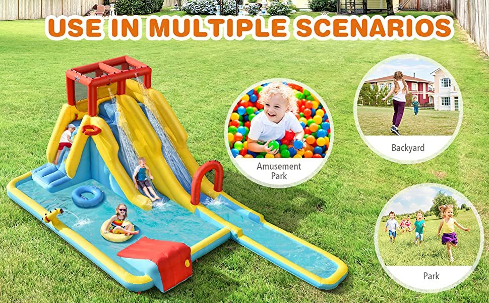 7 in 1 Kids Inflatable Double Long Water Slide Bouncer Park without Blower