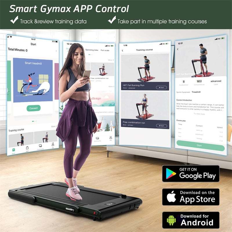 2-in-1 Under Desk Treadmill, 2.25HP SuperFit Folding Walking Jogging Machine with Dual Display, Remote & App Control, Bluetooth for Home Office