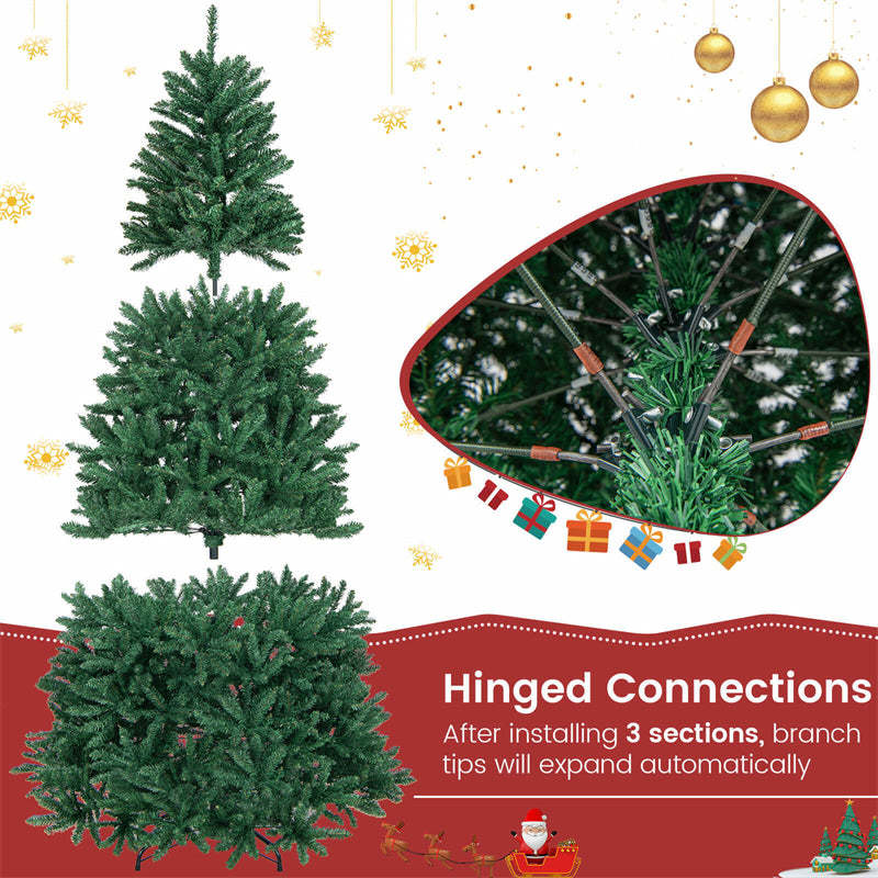7.5FT Unlit Artificial Christmas Tree Hinged Douglas Full Xmas Tree with 2254 Branch Tips & Foldable Metal Stand for Holiday Decor