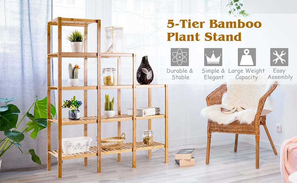 5-Tier Multifunctional Bamboo Plant Display Stand Organizer