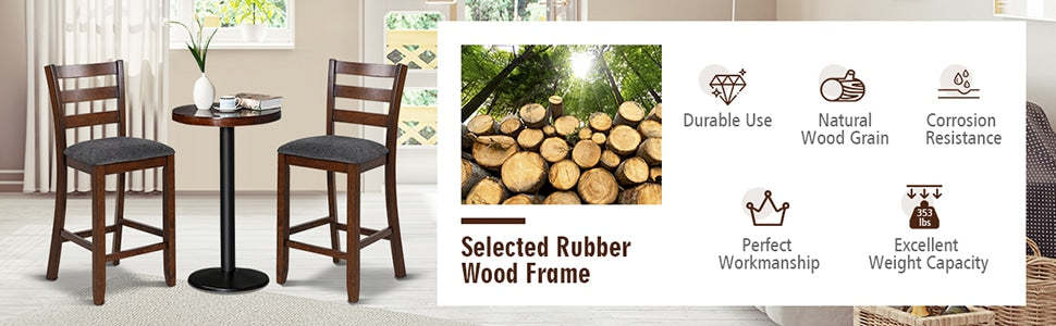 Rubber Wood Upholstered Counter Height Bar Stools Set of 2 with Backrests