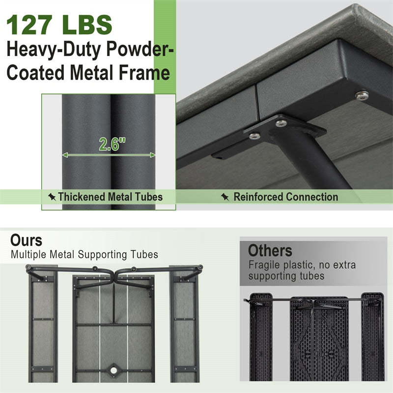 6FT All-Weather HDPE Picnic Table Bench Set Heavy-Duty Frame Outdoor Table with 2 Benches & Umbrella Hole