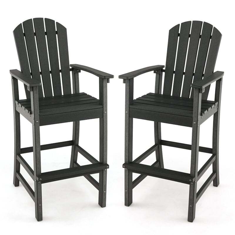 Outdoor HDPE Adirondack Bar Stools Set of 2, 30" Tall Adirondack Chairs with High Backrest & Footrest, 360LBS Capacity for Poolside, Patio
