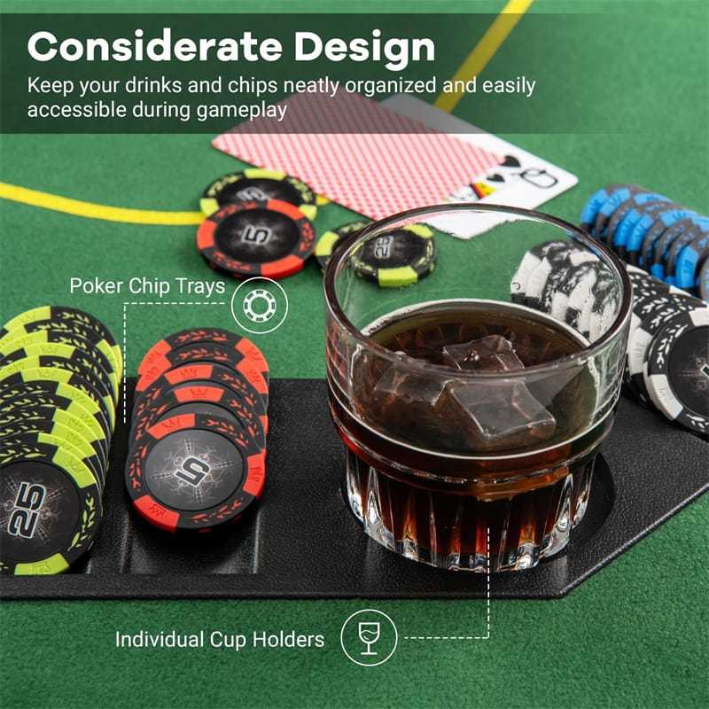 8-Player Folding Poker Table Top, 79" x 36" Portable Anti-Slip Texas Holdem Poker Mat with Carry Bag, Cup Holders & Chip Trays for Blackjack, Casino