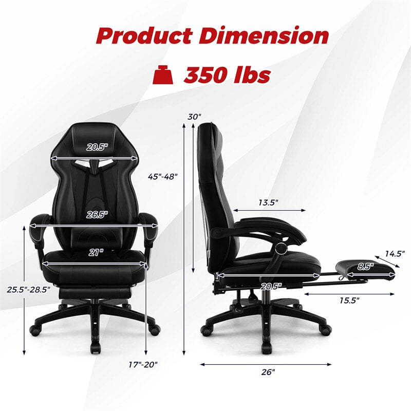 E-Sports Gaming Chair Ergonomic Racing Style Office Computer Chair Height Adjustable Reclining Video Game Chair with Lumbar Support & Footrest