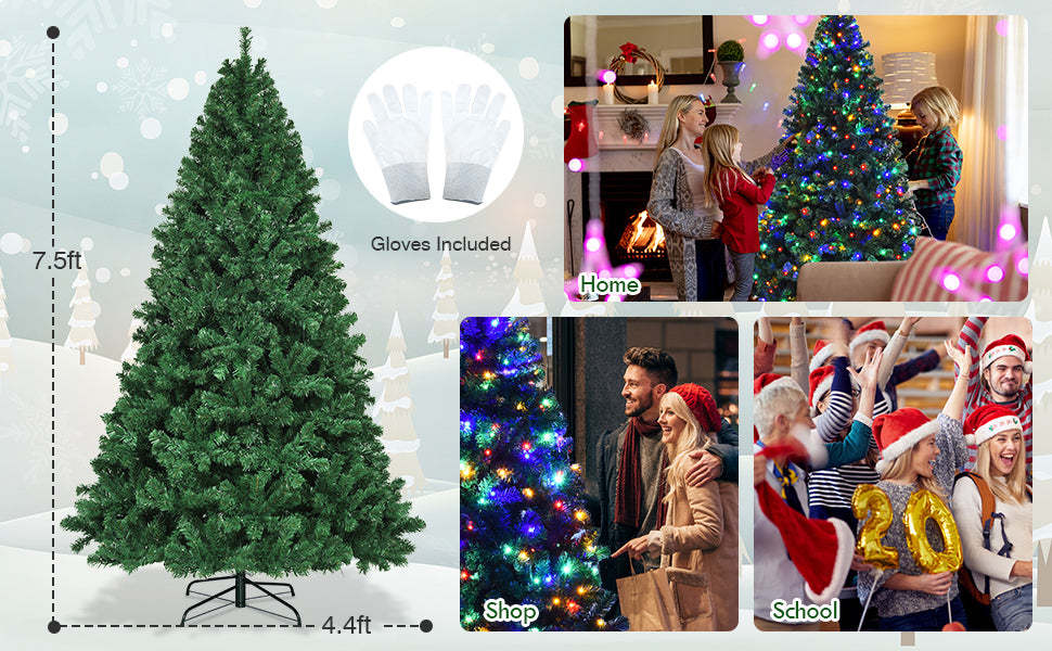7.5FT Pre-Lit Artificial Spruce Christmas Tree with 550 Multicolor Lights & Metal Stand for Festival