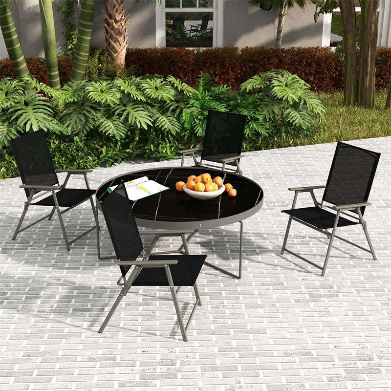 2PCS Outdoor Folding Chairs Weather-Resistant High Back Patio Dining Chairs Metal Frame Portable Chairs with Armrests & Footrest