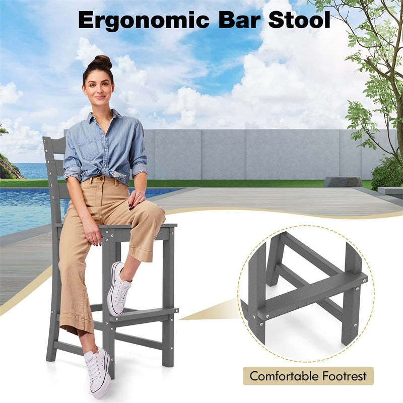 Outdoor HDPE Bar Stools Set of 2, 30" Tall All-Weather Patio Bar Chairs with Backrest & Footrest for Garden, Backyard, Easy Maintenance