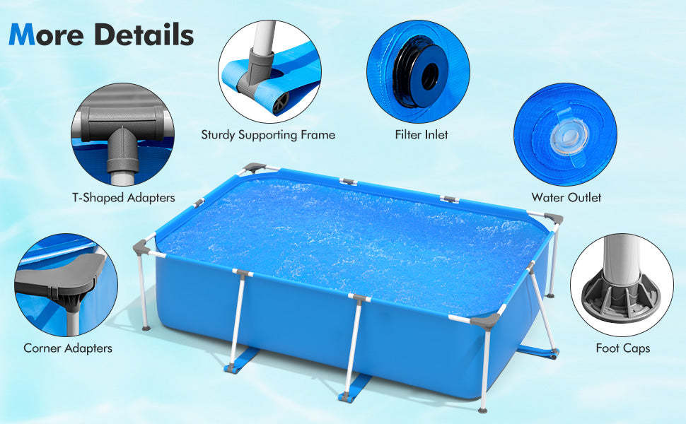 Rectangular Above Ground Frame Swimming Pool with Pool Cover for Patio Backyard Garden