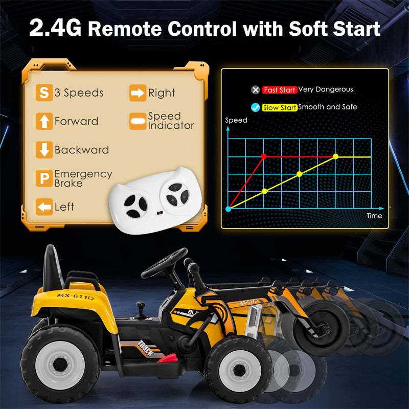 Kids Ride On Road Roller Car 12V Battery Electric Tractor with Remote Control & Adjustable Drum Roller, Ride On Construction Vehicle for Kids