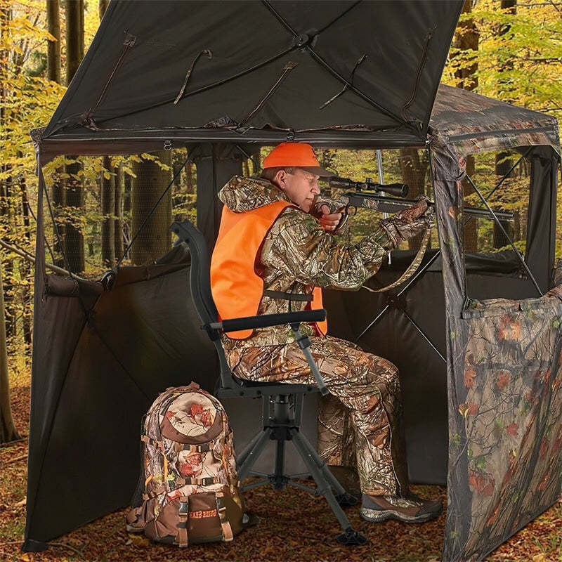 360° Silent Swivel Hunting Blind Chair Height Adjustable Folding Hunting Chair with Heavy-Duty All-Terrain Feet & Armrest, 400LBS Capacity