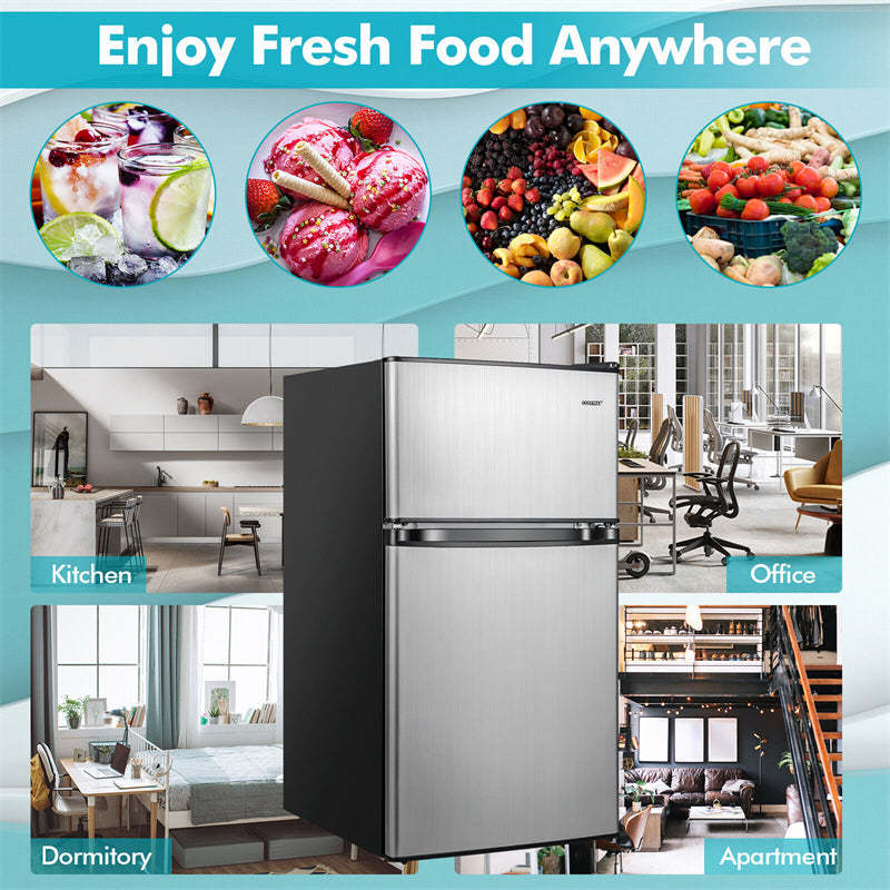 Mini Refrigerator 3.2 Cu.Ft. Compact Fridge with Freezer Compartment & Reversible 2 Door for Bedroom Dorm Apartment Office