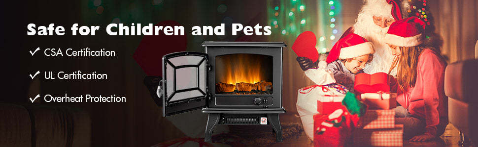 20 Inch Electric Fireplace Stove Freestanding Infrared Fireplace Heater with 3 Sided View