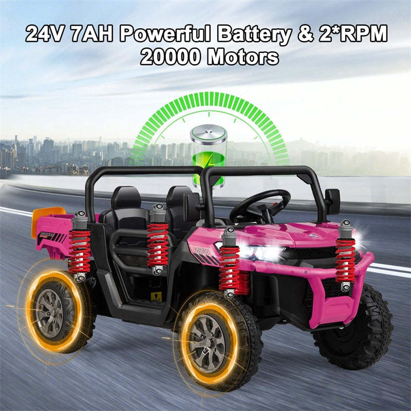 24V 2-Seater Ride-On Dump Truck, Kids Electric UTV with Dump Bed, Shovel, Remote Control & Dual Motors, Battery Powered Ride-On Car for Child