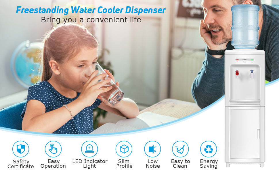 Top Loading Water Cooler Dispenser 3-5 Gallon Bottle Hot & Cold Water Cooler with Child Safety Lock for Home Office School