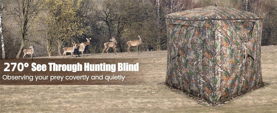 2-3 Person Hunting Blind Tent 270 Degree See Through Portable Pop Up Ground Blind with Sliding Windows, Zippered Door & Carrying Bag