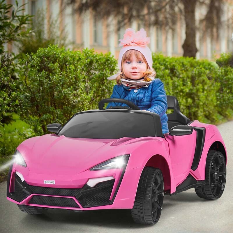 Kids Ride On Sports Car, 12V Battery Powered Electric Vehicle with Remote Control & LED Lights for Boys & Girls