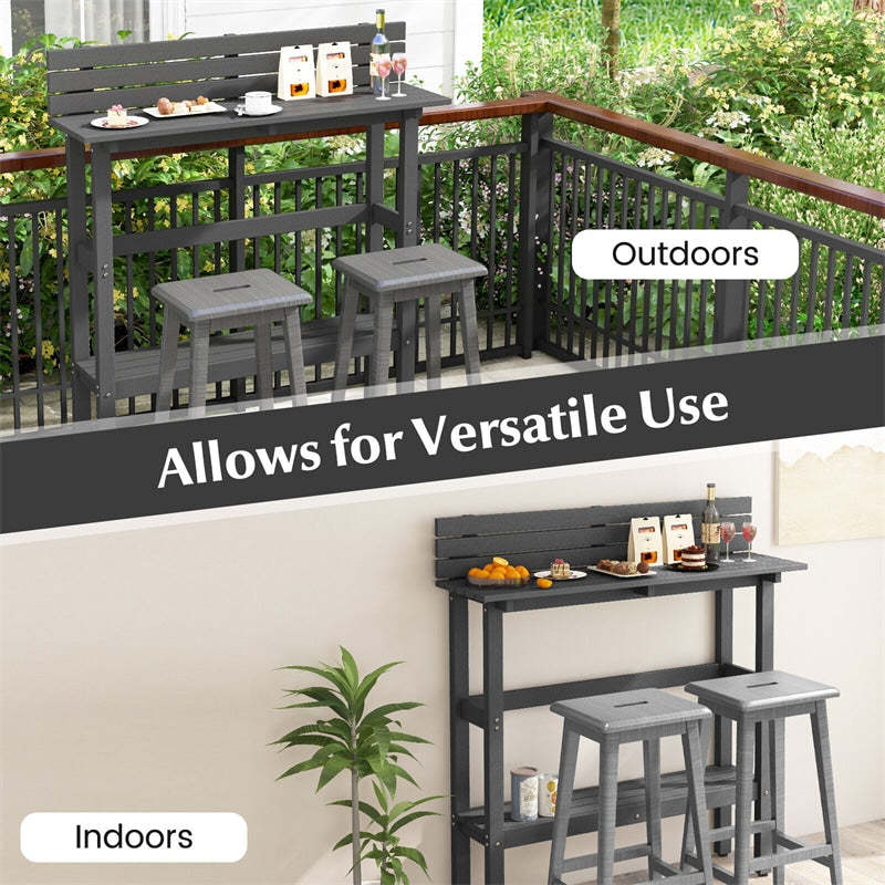 Outdoor Bar Table 48" Pub Height Patio Table All-Weather Narrow Dining Table with Storage Shelf & Adjustable Foot Pads