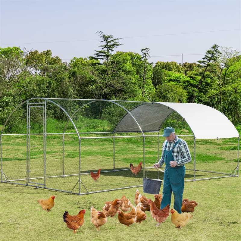 19ft Large Metal Chicken Coop, Galvanized Walk-in Poultry Cage with PE Cover, Dome Shaped Chicken Run House Rabbit Hutch for Outdoor Backyard Farm Use