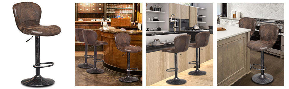 Set of 2 Adjustable Height Swivel Hot-stamping Bar Stools with Backrest Footrest