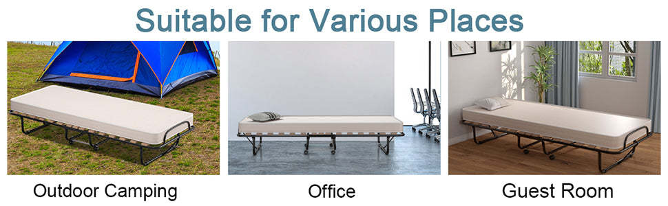 Folding Guest Bed Rollaway Bed with Memory Foam Mattress for Adults