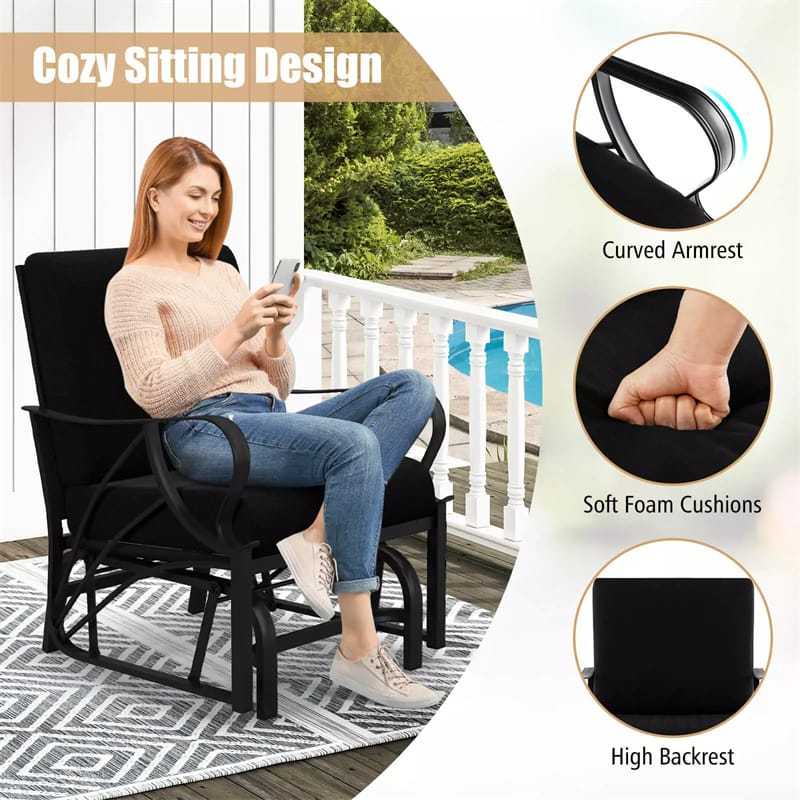 2PCS Outdoor Gliders with Cushions, Curved Armrests & Metal Frame, Ergonomic Patio Rocking Chairs for Porch, Backyard, Poolside