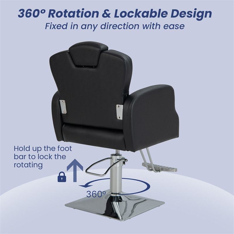 Heavy-Duty Hydraulic Barber Chair with 360° Locking Swivel, Adjustable Headrest & Height, 330LBS Capacity PU Leather Salon Chair for Beauty Salon/Spa