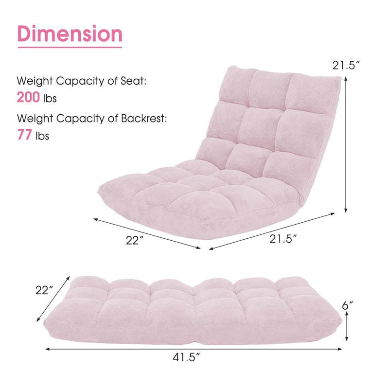 14-Position Adjustable Floor Chair, Folding Sofa Chair with Back Support, Floor Gaming Recliner for Living Room, Meditation, Reading