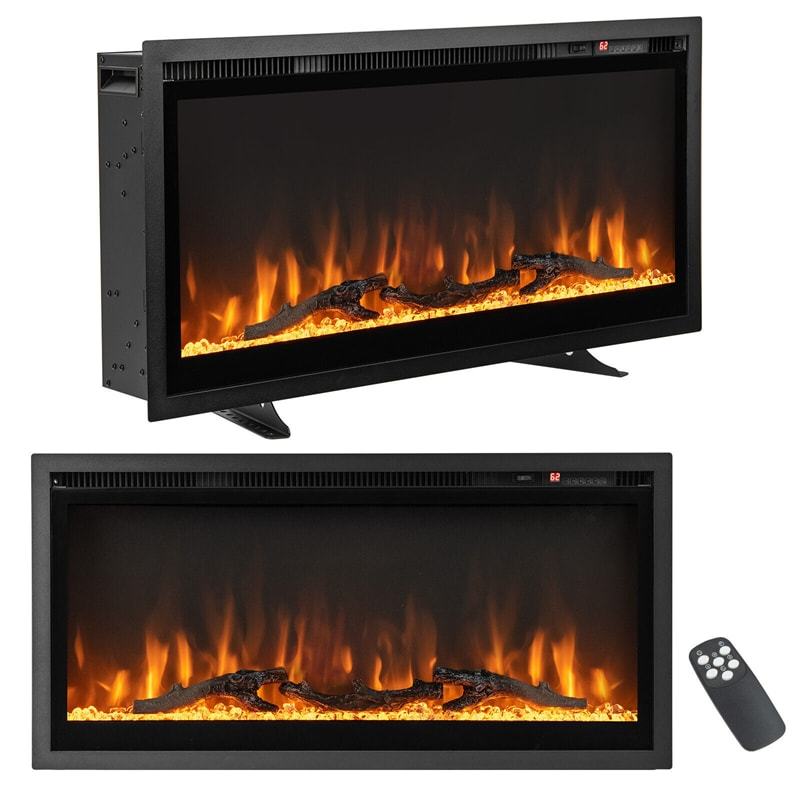 36" Linear Electric Fireplace Wall Mounted Freestanding Recessed Fireplace 1500W Slim Fireplace Heater with Remote Control