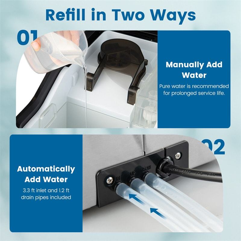 Portable Nugget Ice Maker 60 Lbs/24H Countertop Ice Maker Stainless Steel Pebble Ice Machine with Self-Cleaning & 2 Ways Water Refill