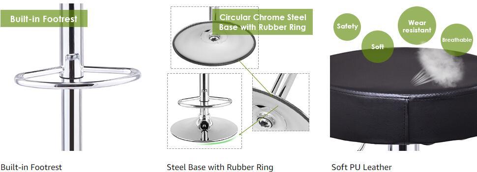 1 Piece Adjustable Swivel Backless Leather Round Bar Stool for Kitchen Dining Room