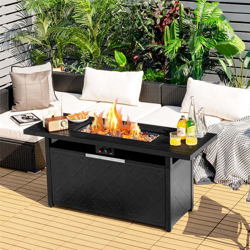 57" Rectangular Propane Fire Pit Table, 50,000 BTU Auto-Ignition Outdoor Gas Fire Pit with Removable Lid & Lava Rocks for Patio Backyard