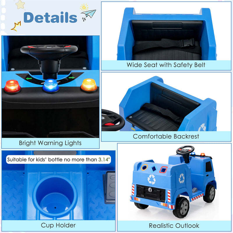 12V Kids Recycling Garbage Truck Remote Control Electric Ride-On Car Toy with Recycling Accessories