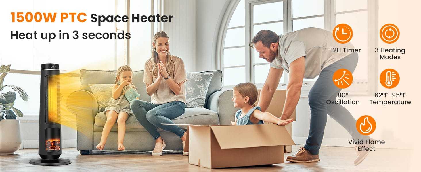 1500W Electric Space Heater, 30" PTC Ceramic Tower Heater with 3D Flame, Remote Control & 80° Oscillating for Large Rooms, Living Room, Bedroom