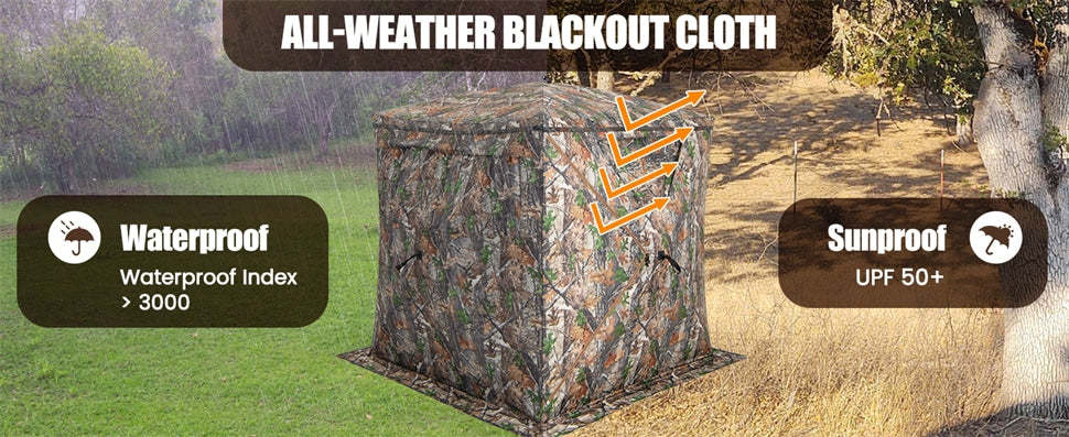 2-3 Person Hunting Blind Tent 270 Degree See Through Portable Pop Up Ground Blind with Sliding Windows, Zippered Door & Carrying Bag