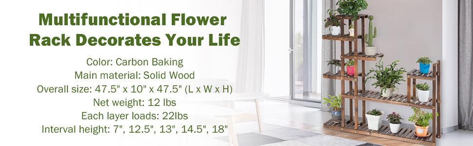 7-Tier Wood Plant Stand Flower Pot Display Rack Multifunctional Storage Shelf for Indoor Outdoor Patio Garden Yard