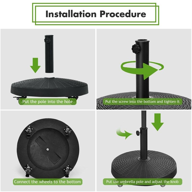 50 LBS Heavy Duty Round Patio Umbrella Base Stand w/Lockable Wheels