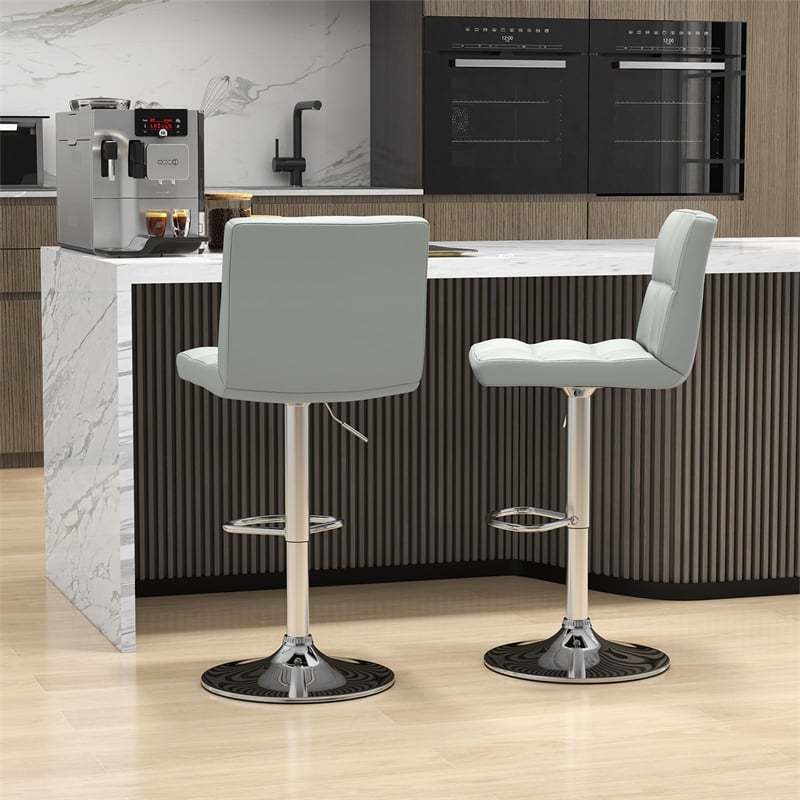Swivel Bar Stools Set of 2 w/Adjustable Height & Back, Modern PU Leather Armless Counter Height Bar Chairs for Kitchen Island, Home Bar, Dining