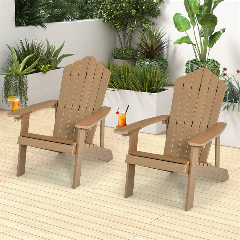 Outdoor HIPS Adirondack Chair, Weather Resistant Wood Fire Pit Chair with Hidden Cup Holder & 380 LBS Capacity for Patio, Backyard, Garden
