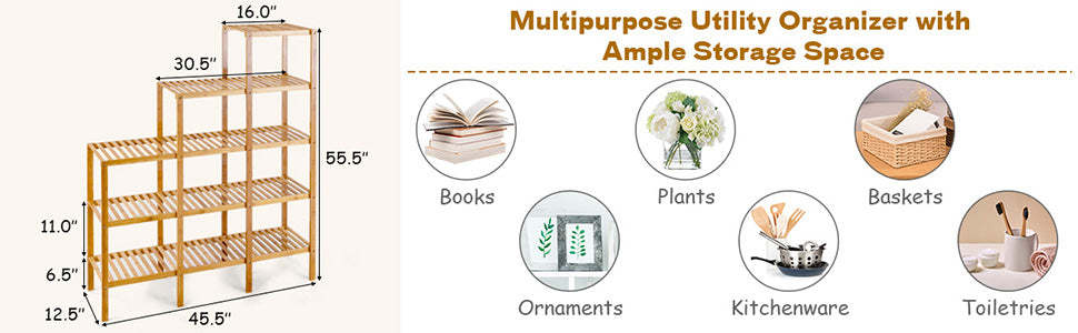 5-Tier Multifunctional Bamboo Plant Display Stand Organizer