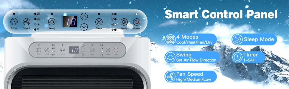 12000 BTU 4-in-1 Portable Air Conditioner Oscillation Air Cooler with Smart Control
